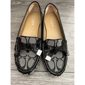 Coach Driver Flat Shoe sz 5 Black Signature Jacquard Loafer Driving Logo Silver